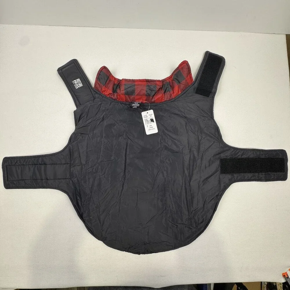 32 Degrees Heat Red Black Plaid Dog Jacket Large Puffer Vest Adjustable NEW